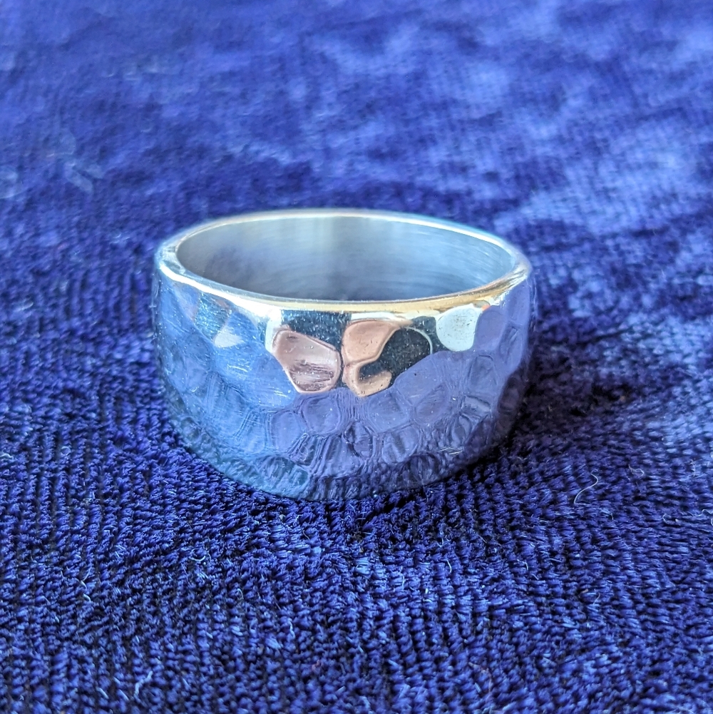 Vintage 925 Sterling Silver Hammered Ring, Unisex, Size 9
